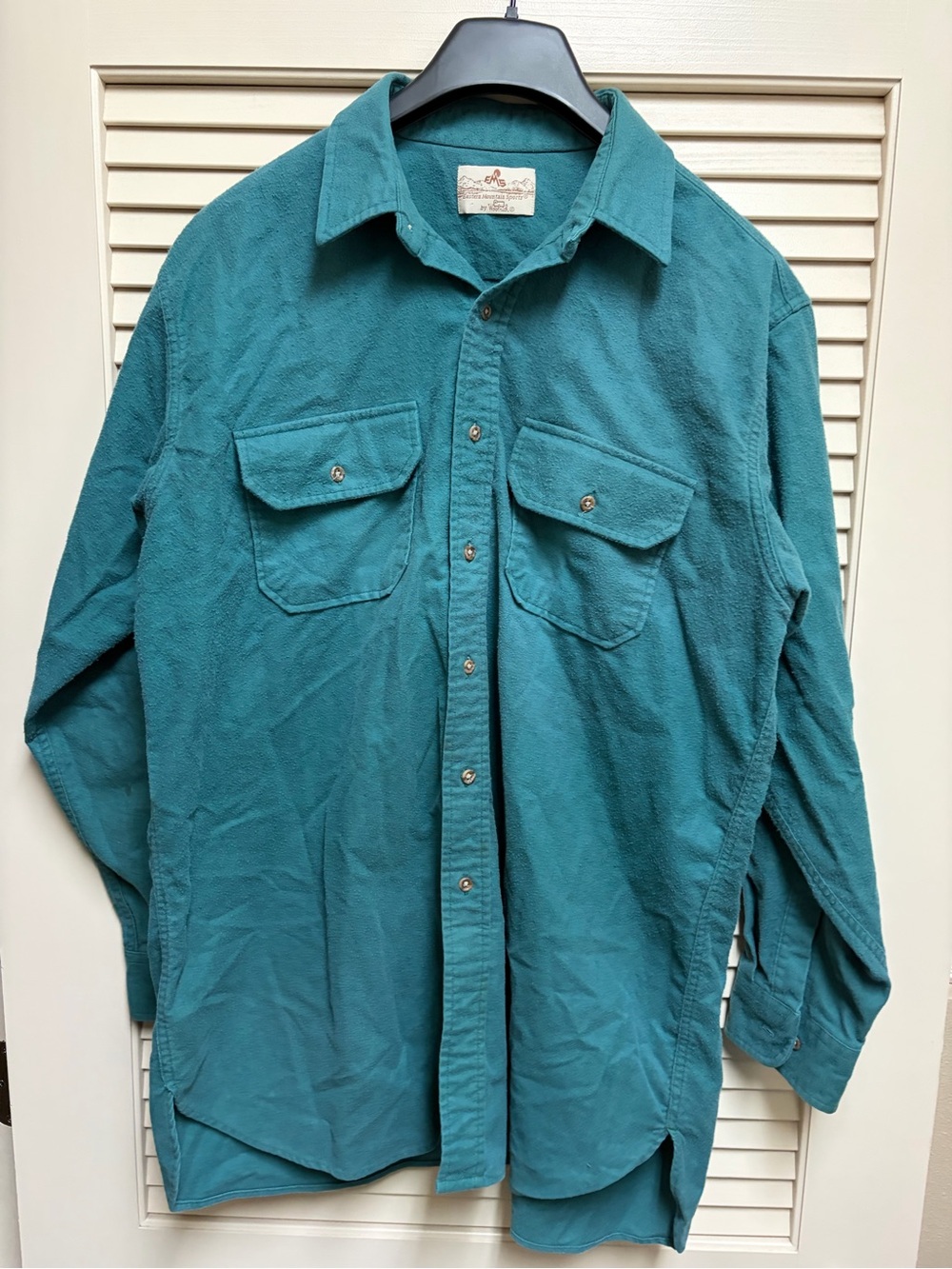 Vintage 80s EMS Woolrich Chamois Shirt Mens Teal Outdoor Workwear Gorpcore